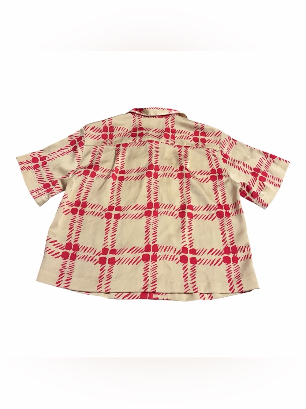 NWOT Uniqlo x Marni Oversized Cropped Camp Shirt XS Red Cream Boxy Button Up - Picture 4 of 4